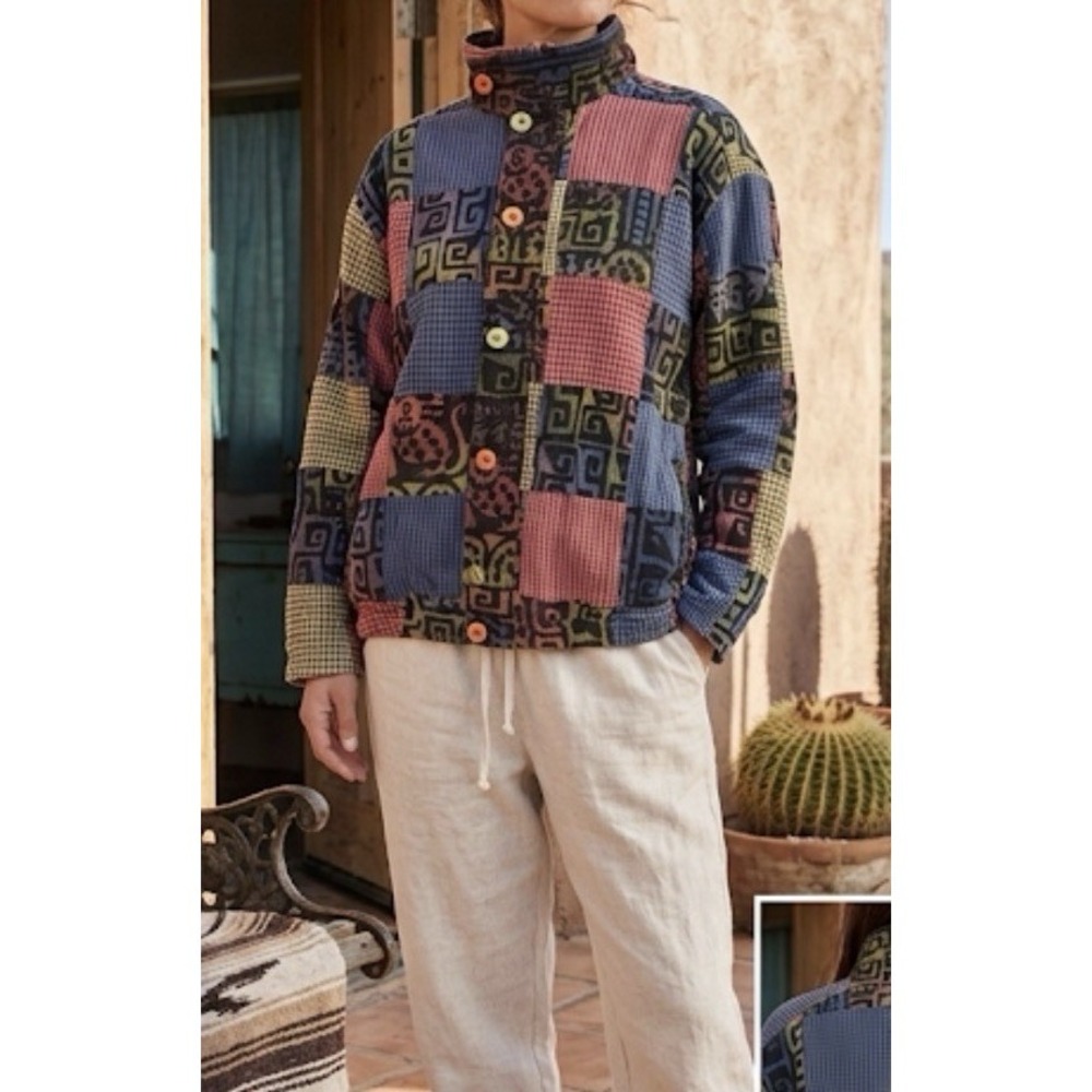 Winter Sun Art to Wear Jacket One Size  Geometric Print Boho Artsy Shacket Lined